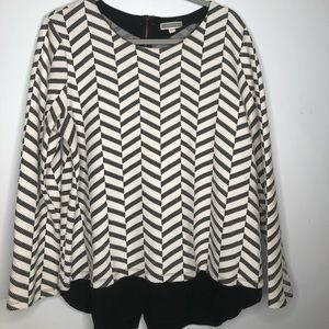 Pleione Chevron Herringbone Knit Top Womens Size XL Black White 3/4 Sleeves